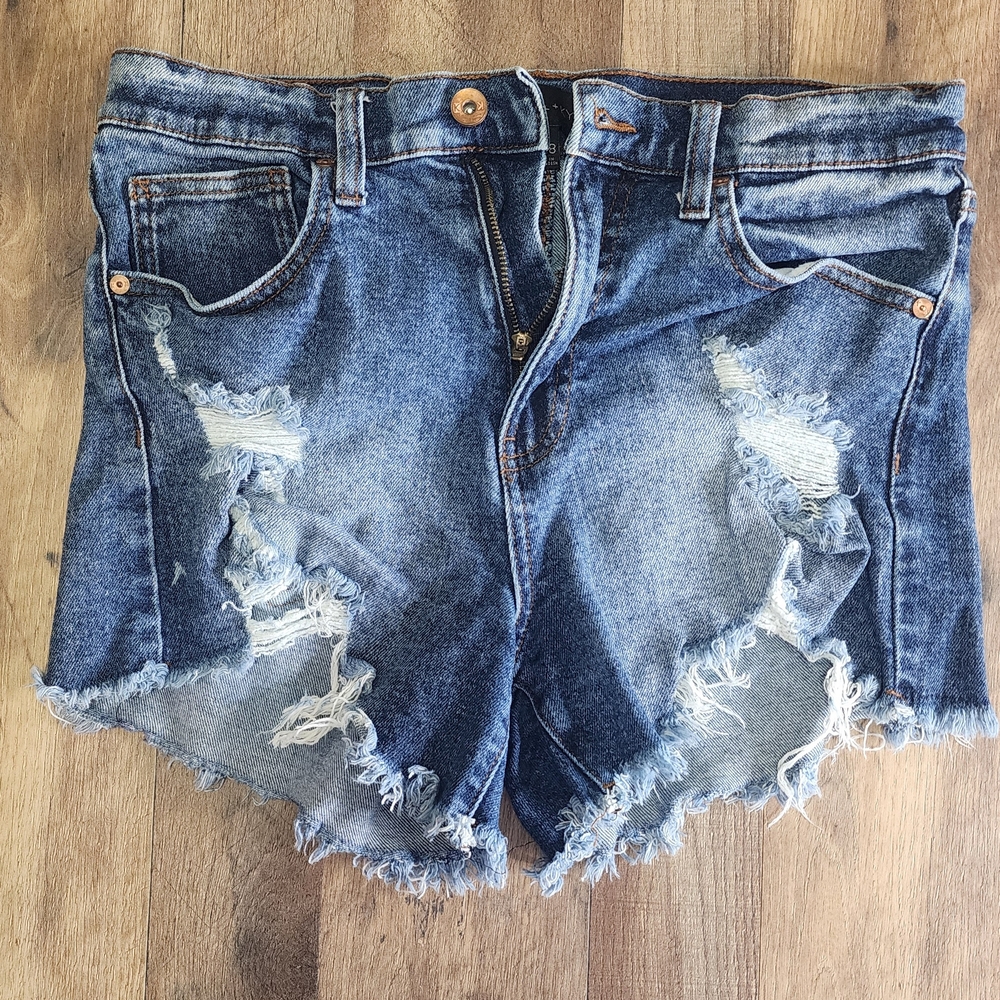KENDALL + KYLIE "The Icon Short" Distressed Denim Blue Jean Shorts
